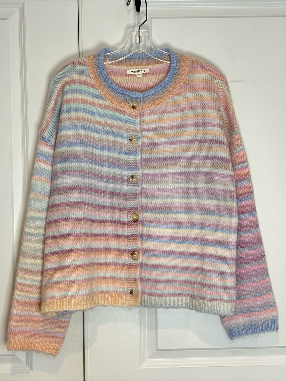 Wishlist Pastel Stripe Crew Button Front Cardigan Sweater S